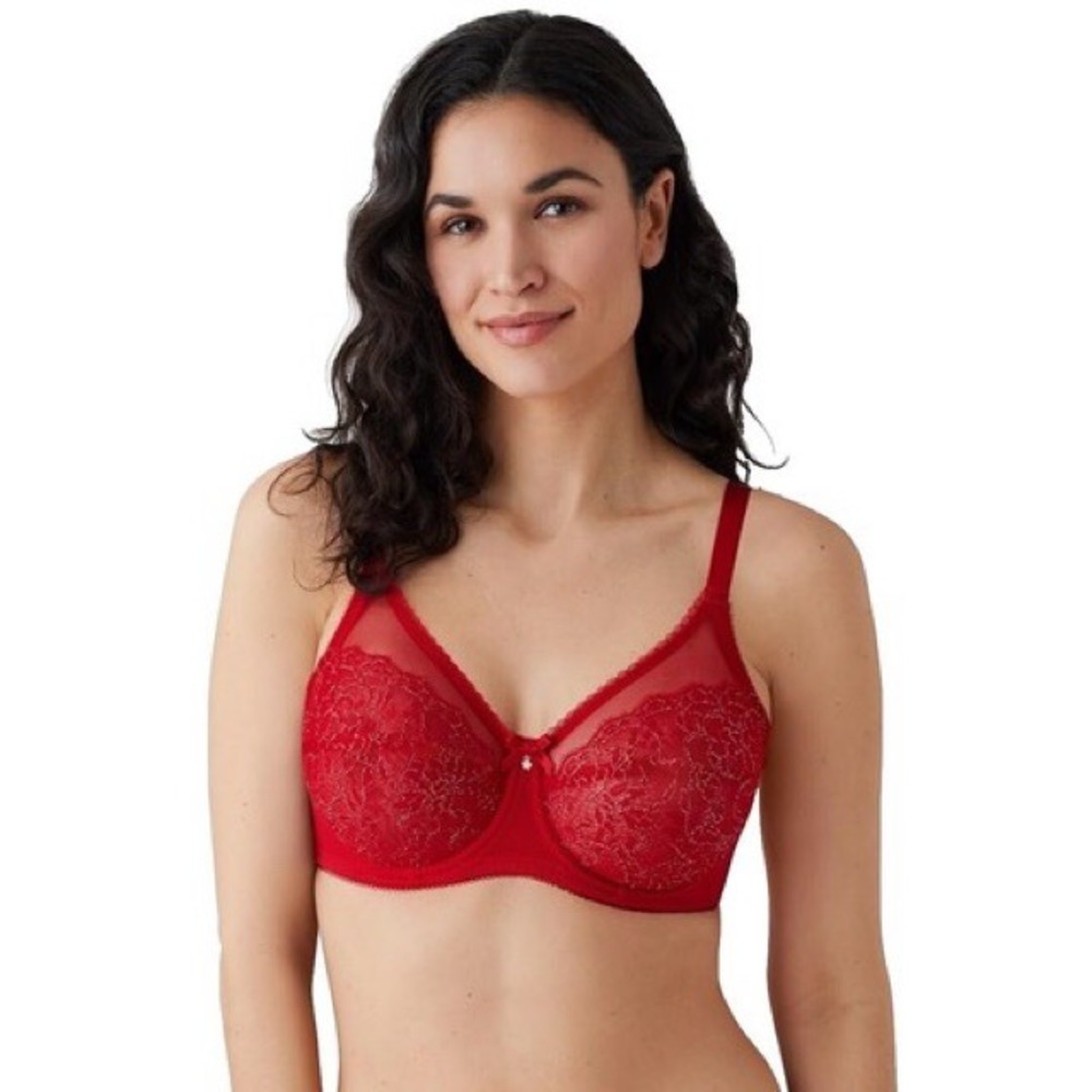Wacoal Barbados Cherry Silver Lurex Lace Underwire Bra Red S855186 34D New